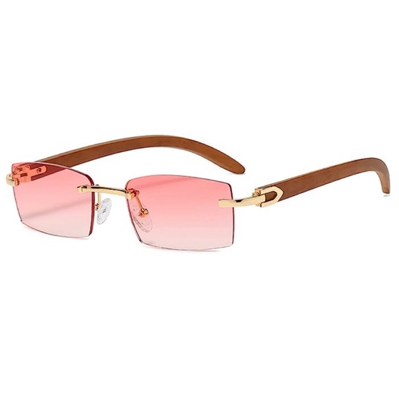 Gold Frame Rimless Pretty Women's Pink Tinted Mens 90's 2000s Fashion Sunglasses - Picture 3 of 5